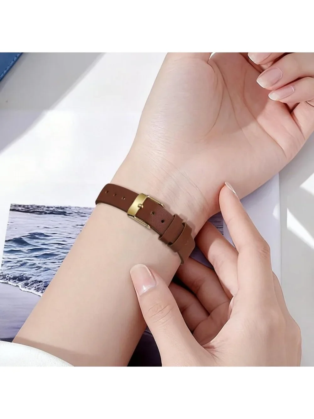 Women's Brown Gold Elegant Classic Small Gold Leather Stylish Ladies Wrist Watch